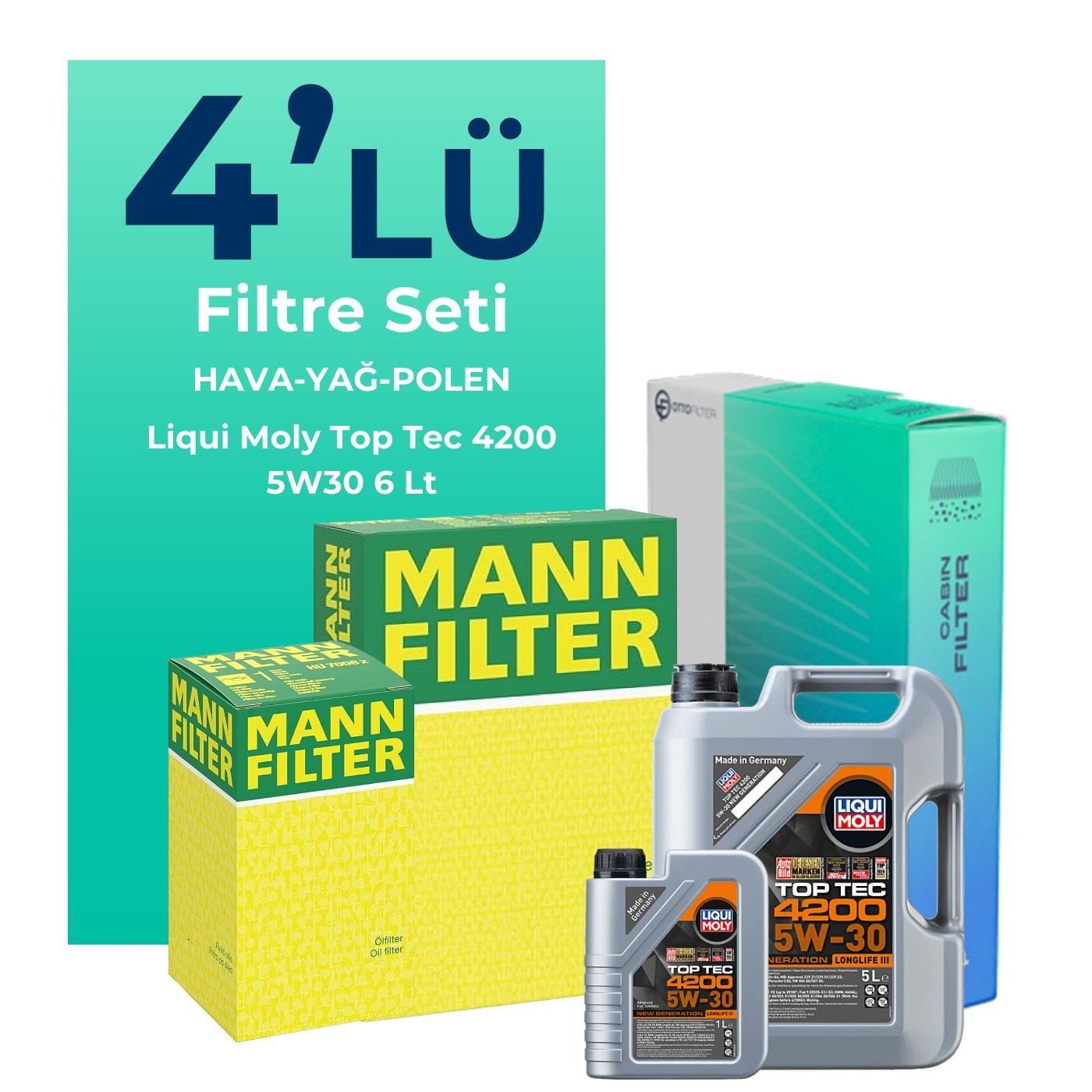 mann-mercedes-cla180-dizel-filtre-bakim-seti-liqui-moly-motor-yagli-2019-2022-4-lu-127942 MANN Mercedes CLA180 Dizel Filtre Bakım Seti Liqui Moly Motor Yağlı (2019-2022) 4 Lü - Görsel 1