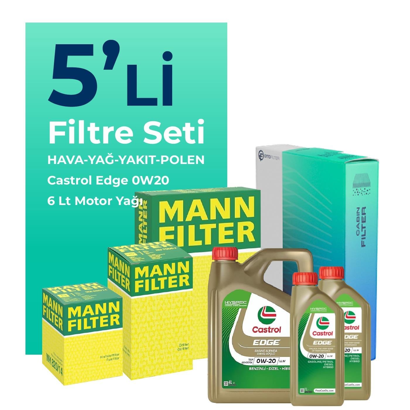 mann-mercedes-e220-dizel-filtre-bakim-seti-castrol-motor-yagli-2023-2025-5-li-109455 MANN Mercedes E220 Dizel Filtre Bakım Seti Castrol Motor Yağlı (2023-2025) 5 Li - Görsel 1