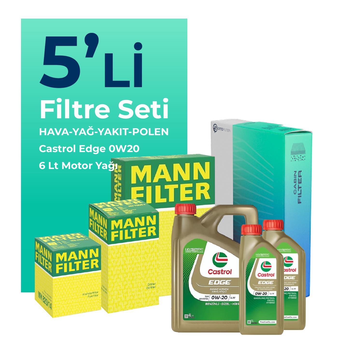 mann-mercedes-e220-dizel-filtre-bakim-seti-castrol-motor-yagli-2023-2025-5-li-109455 MANN Mercedes E220 Dizel Filtre Bakım Seti Castrol Motor Yağlı (2023-2025) 5 Li - Görsel 1