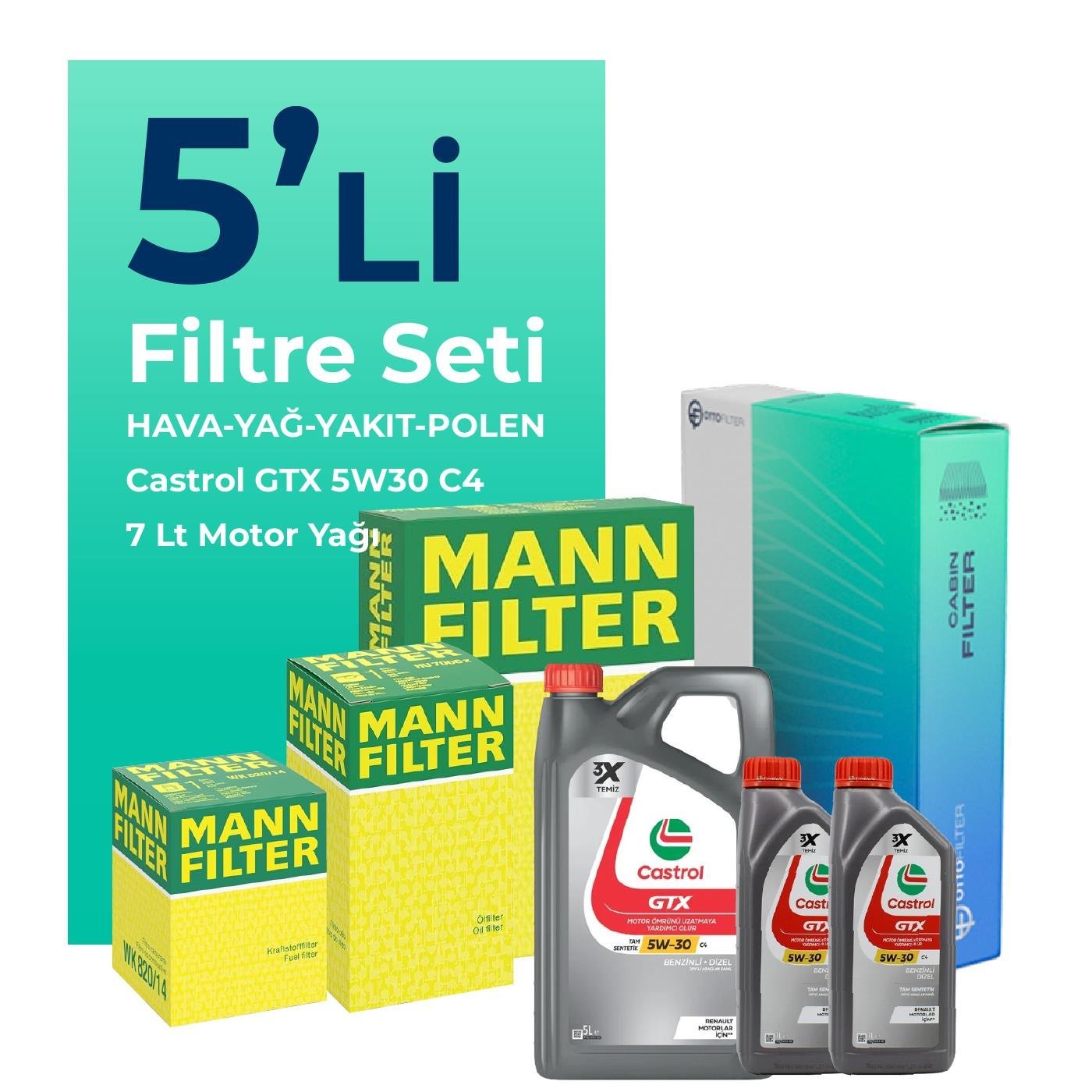 mann-nissan-skystar-2-5-dizel-filtre-bakim-seti-castrol-motor-yagli-1997-2008-5-li-108907 MANN Nissan Skystar 2.5 Dizel Filtre Bakım Seti Castrol Motor Yağlı (1997-2008) 5 Li - Görsel 1