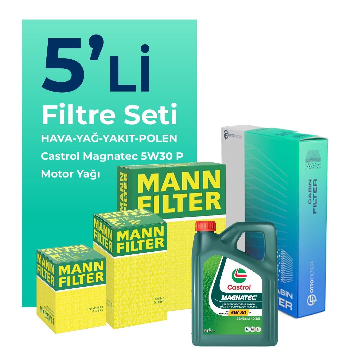 mann-peugeot-5008-1-5-dizel-filtre-bakim-seti-castrol-motor-yagli-2018-2024-5-li-109784 MANN Peugeot 5008 1.5 Dizel Filtre Bakım Seti Castrol Motor Yağlı (2018-2024) 5 Li - Görsel 1
