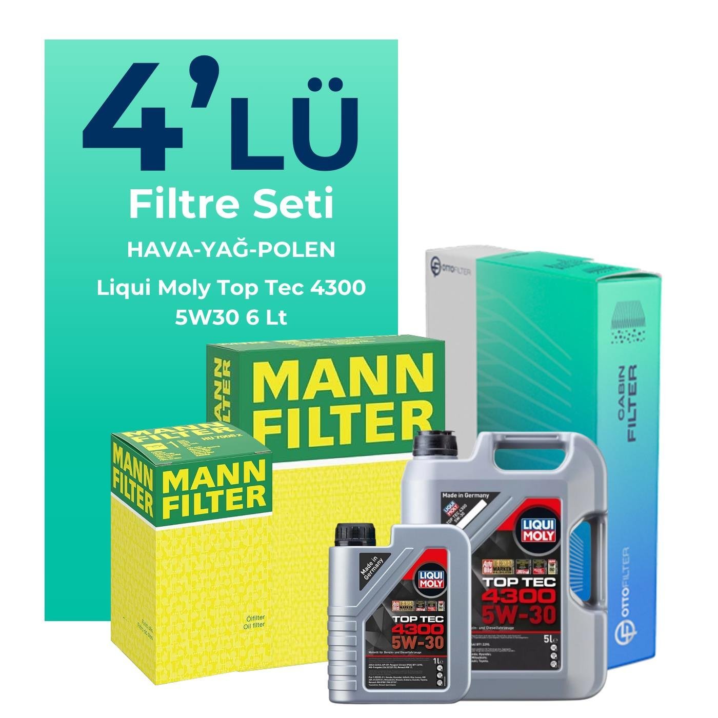 mann-renault-kadjar-1-3-benzin-tce-filtre-bakim-seti-liqui-moly-motor-yagli-2018-2022-4-lu-122305 MANN Renault Kadjar 1.3 Benzin TCe Filtre Bakım Seti Liqui Moly Motor Yağlı (2018-2022) 4 Lü - Görsel 1