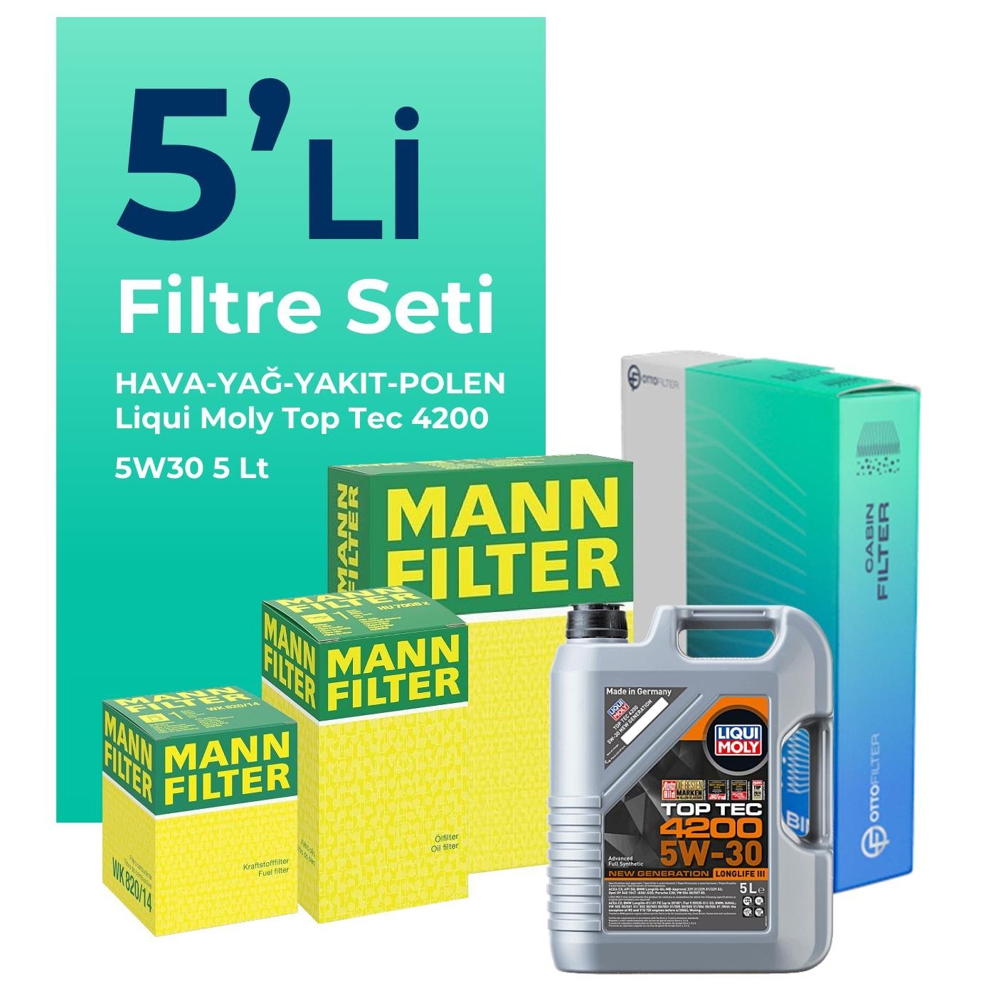 mann-volkswagen-beetle-1-6-dizel-filtre-bakim-seti-liqui-moly-motor-yagli-2011-2016-5-li-127017 MANN Volkswagen Beetle 1.6 Dizel Filtre Bakım Seti Liqui Moly Motor Yağlı (2011-2016) 5 Li - Görsel 1