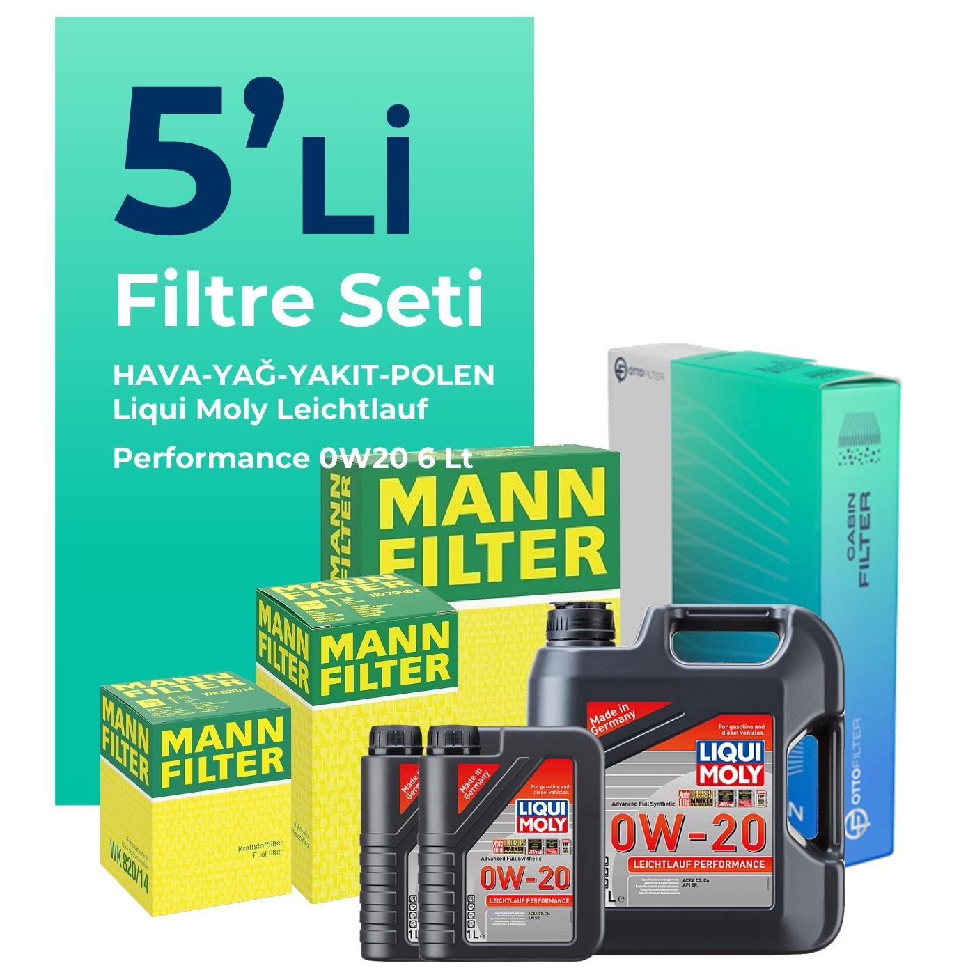 mann-volkswagen-caddy-2-0-dizel-filtre-bakim-seti-liqui-moly-motor-yagli-2020-2025-5-li-123012 MANN Volkswagen Caddy 2.0 Dizel Filtre Bakım Seti Liqui Moly Motor Yağlı (2020-2025) 5 Li - Görsel 1