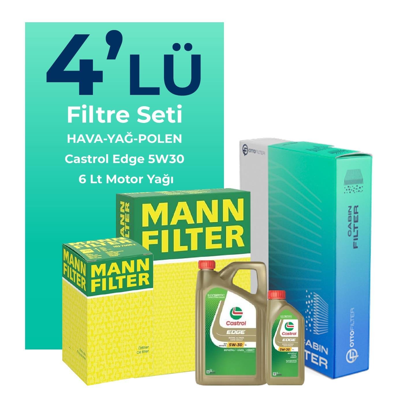 mann-volkswagen-touareg-3-0-dizel-filtre-bakim-seti-castrol-motor-yagli-2018-2023-4-lu-107509 MANN Volkswagen Touareg 3.0 Dizel Filtre Bakım Seti Castrol Motor Yağlı (2018-2023) 4 Lü - Görsel 1